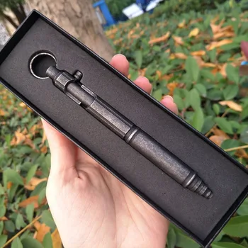 Outdoor Self-defense Retro Stainless Steel Machine Gun Pen Stainless Steel Bolt Type Tactical Pen Hanging Ring EDC Outdoor Pen