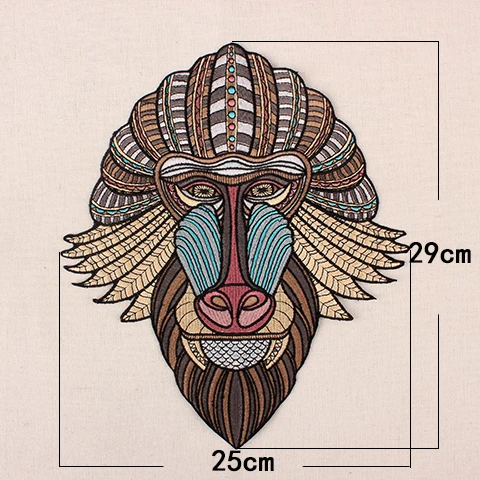 25x29 см большая обезьяна животное вышитые патч ткань паста наклейка куртка вниз украшение на спине заполняют отверстия животных парчи - Цвет: Monkey baboon