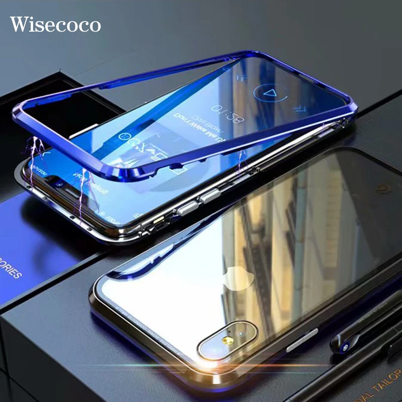 For iPhone X xs Luxury Ultra Magnetic Adsorption Case iPhoneX Magnet Metal bumper Tempered Glass back hard Cover |