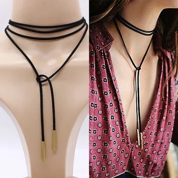 

Wholesale 1 PC Long Rope Flannel Bowknot Metallic Conduit Charms Black Choker Necklace for Women Fashion Women Jewelry Torques