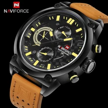 Для мужчин S Часы Лидирующий бренд Элитный бренд naviforce Повседневное кварцевые часы Для мужчин кожаные спортивные Наручные часы Водонепроницаемый Relogio Masculino