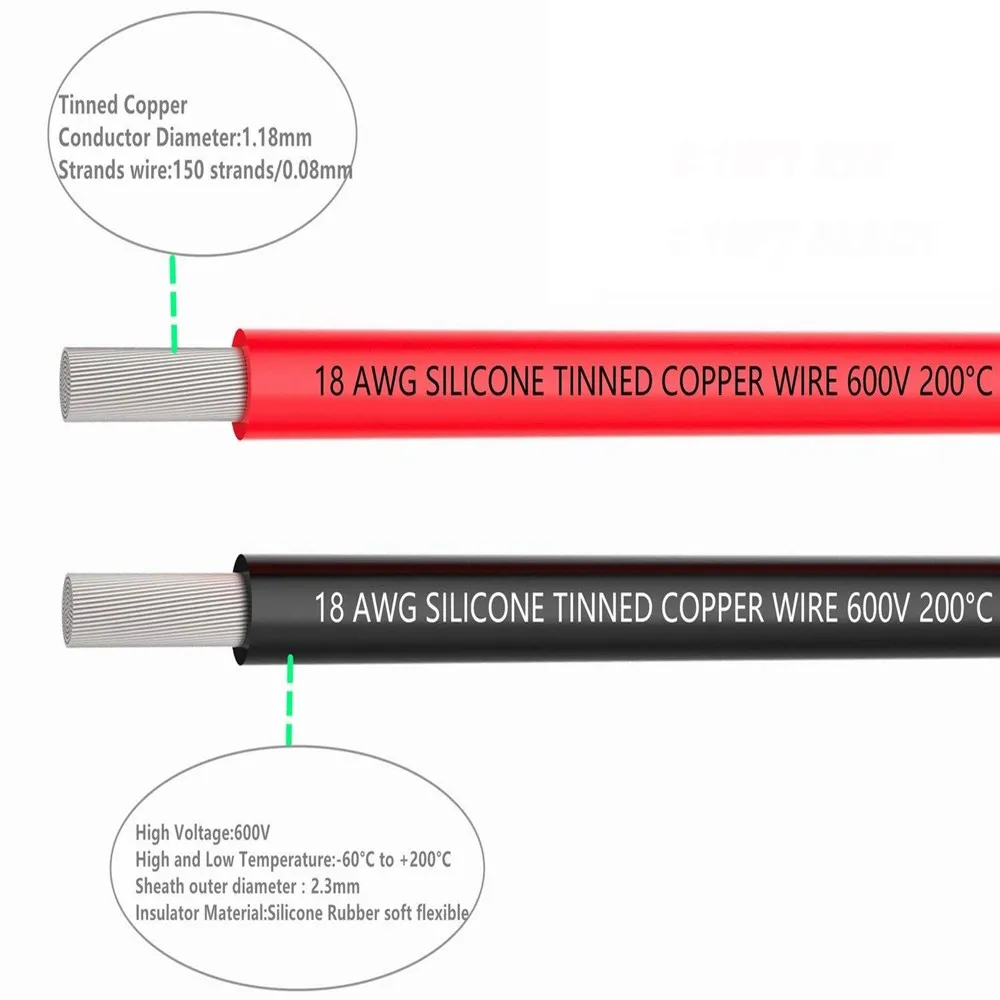 18awg провод, 66 футов супер гибкий силиконовый изолированный провод связи 33 фута черный 33 фута Красный 2 разделенных провода луженая медная проволока