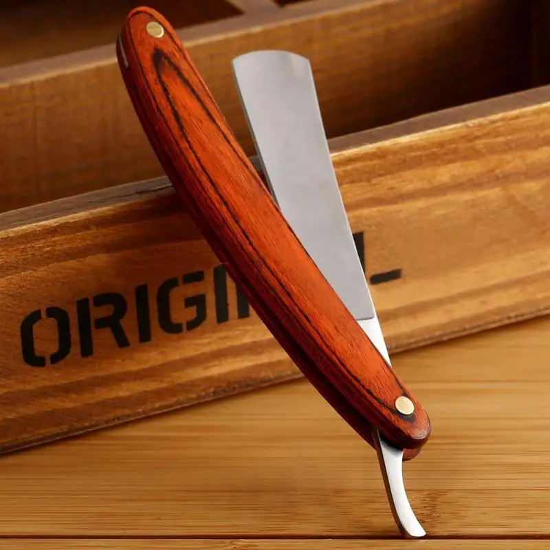 Винтажный Старый нож для бритья с прямым краем из нержавеющей стали, Парикмахерская бритва, складной нож для бритья, инструменты для удаления волос с деревянной ручкой