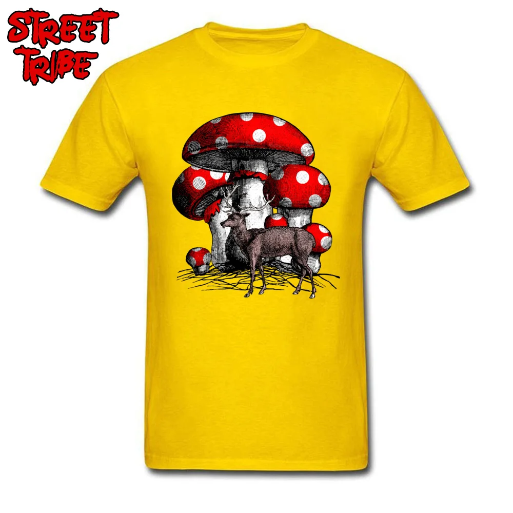 Coupons Mens T Shirts Deer and the Giant Mushroom Simple Style T Shirt 100% Cotton Short Sleeve cosie Tee-Shirts Round Neck Deer and the Giant Mushroom yellow