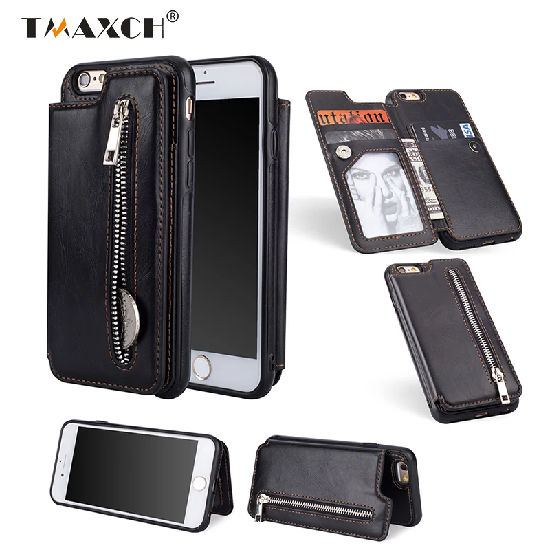 Многофункциональный Ретро кожа молния Карманный Бумажник Card Case для iphone X 6 6s 7 8