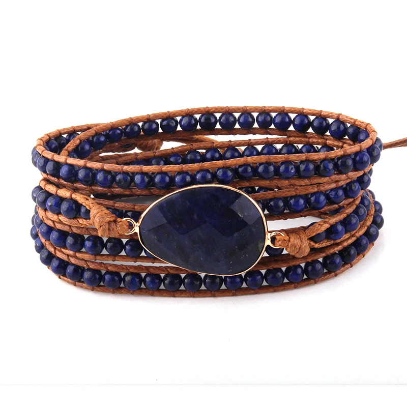 

Fashion Beaded Jewelry Bracelet Handmade Long Natural Stones and Stone Charm 5 Strands Wrap Bracelets DropShipping