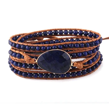 

Fashion Beaded Jewelry Bracelet Handmade Long Natural Stones and Stone Charm 5 Strands Wrap Bracelets DropShipping