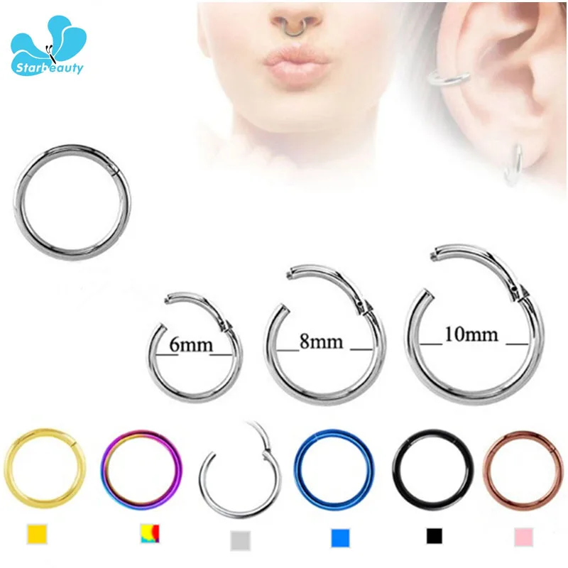 

10pcs/Lot [100% G23 Titanium] 16G Septum Clicker Hinged Segment Nose Hoop Rings Septum Clicker Nose Tragus Piercing Nariz Body