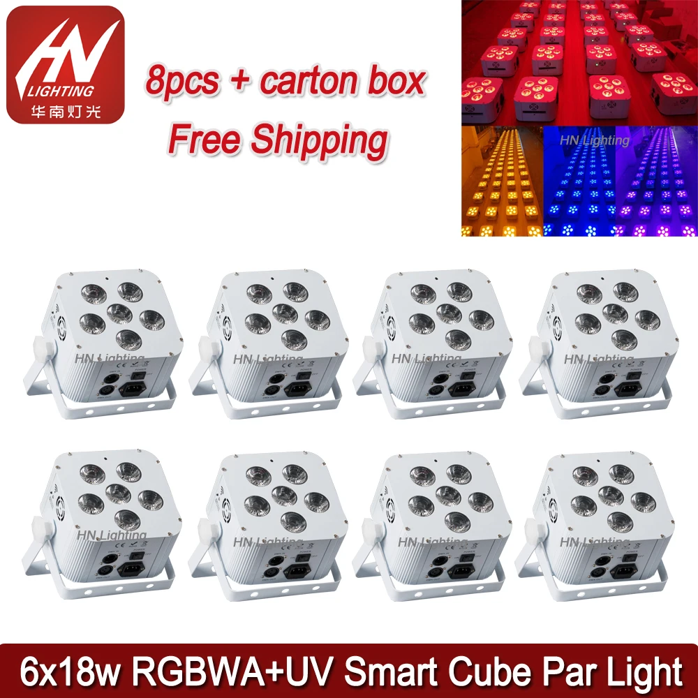 8 шт Батарея cube par light RGBWA УФ 6*18 w uplighting свадьбы Батарея питание Беспроводной Уличные светодиодные DMX стандартные свет