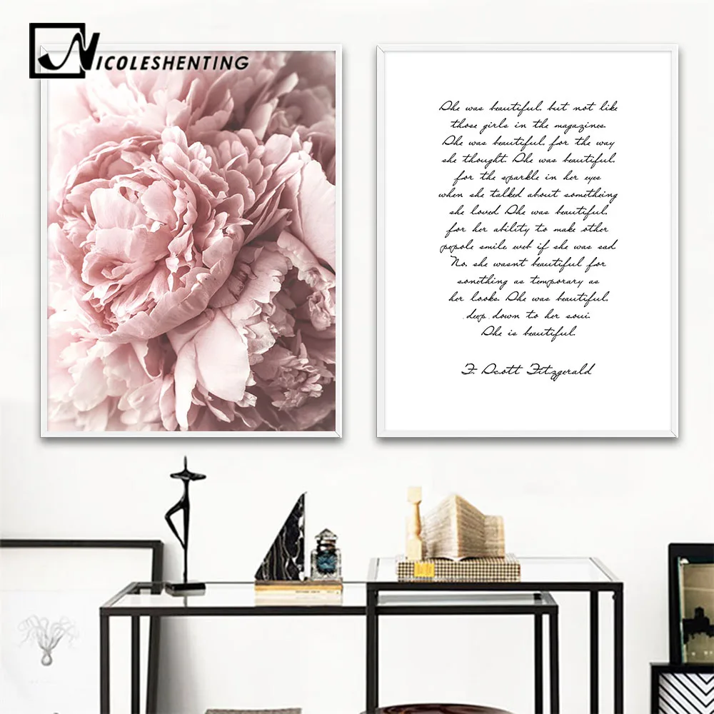 

Scandinavian Flower Canvas Art Nordic Wall Painting Prints Nursery Pink Floral Poster Quote Decoration Picture Modern Home Decor