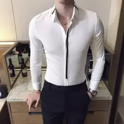 Рубашка-смокинг для мужчин, приталенная рубашка с длинными рукавами, рубашки для мужчин Camisa Social Masculina, высокое качество, весеннее мужское