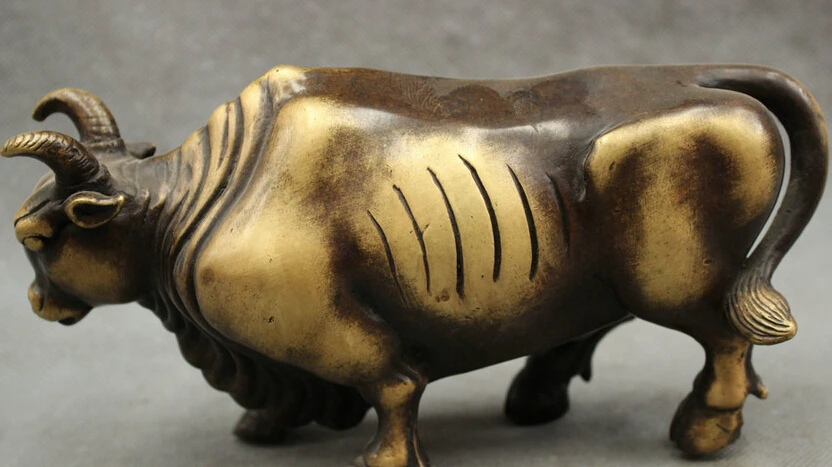 

song voge gem S2590 8" Folk Chinese Pure Bronze Wealth JiXiang Animals Bull Ox Statue Sculpture