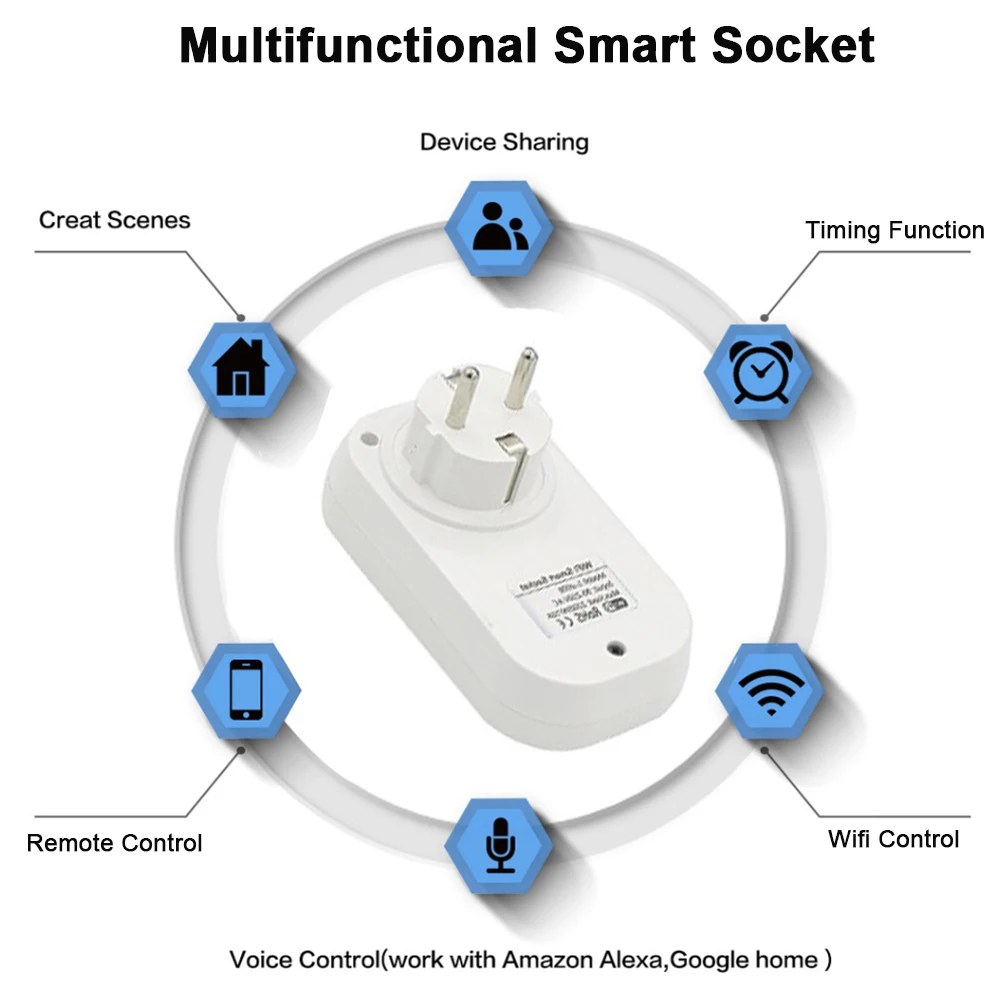 Wi-Fi умная розетка Wi-Fi розетка умный переключатель розетка ЕС вилка умная розетка синхронизации Беспроводная розетка голосовое интеллектуальное управление