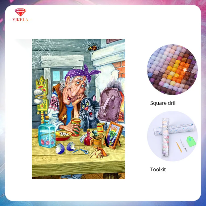 

YIKELA DIY 5D Diamond Painting Cross Stitch Needlework Old Woman And Cat Diamond Embroidery Stickers Home Decoration Accessories