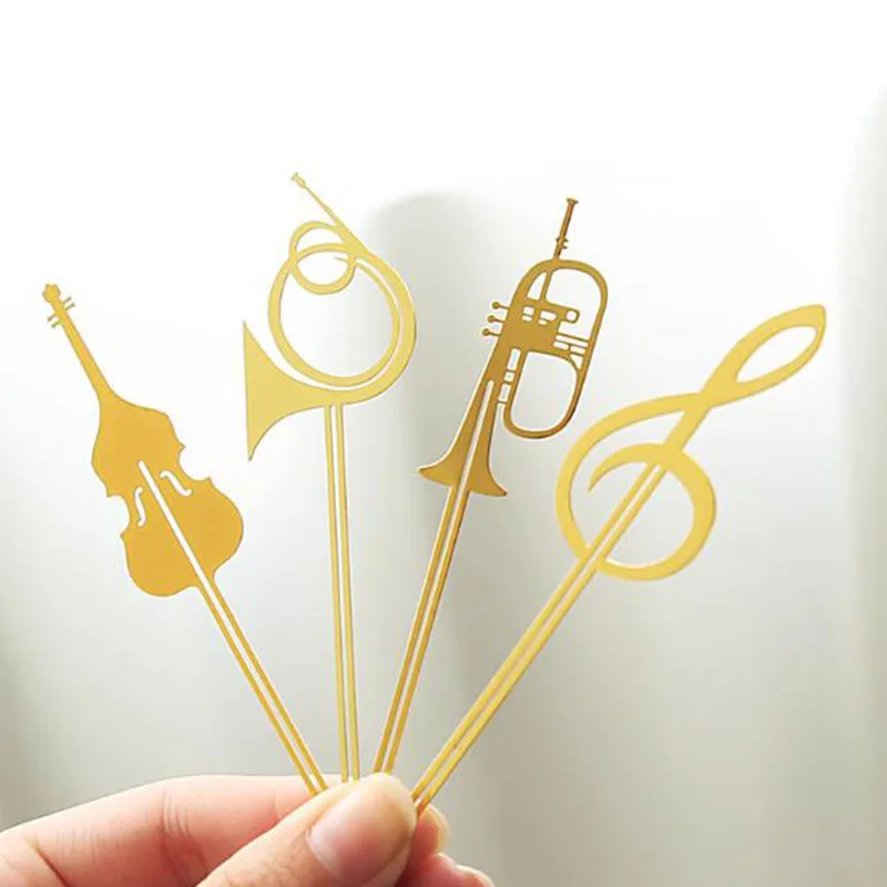 

Four Novelty Kawaii Cute Musical Instruments Hollow Bookmark Books Metal Exquisite Office School Supplies Stationery Bookmarks