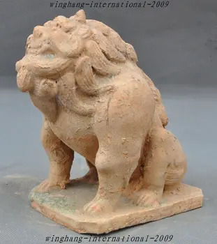 

8" China Fengshui Old porcelain Pottery Carved Foo Dog Lion Evil Beast Statue