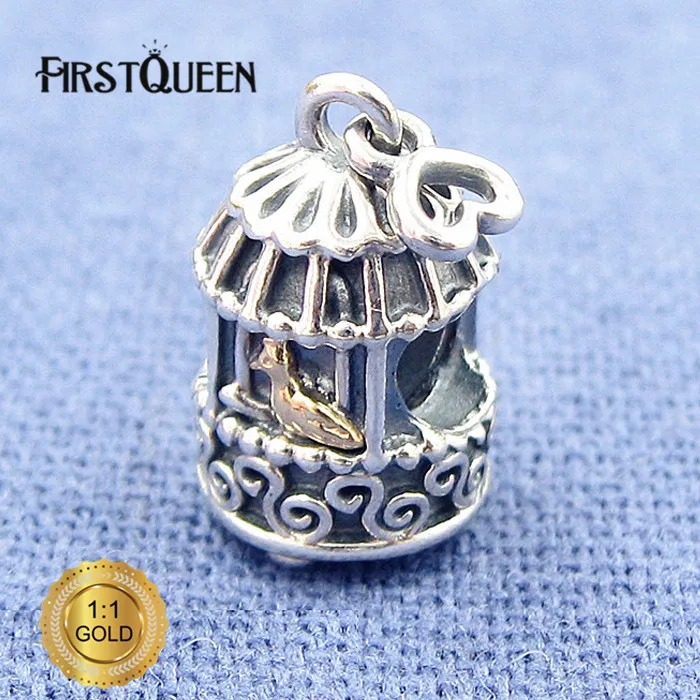 

FirstQueen Silver and 14k real GoldSong Bird Charm Bead Fit Bracelets DIY Charms Pendants Jewelry Making Fine Jewelry
