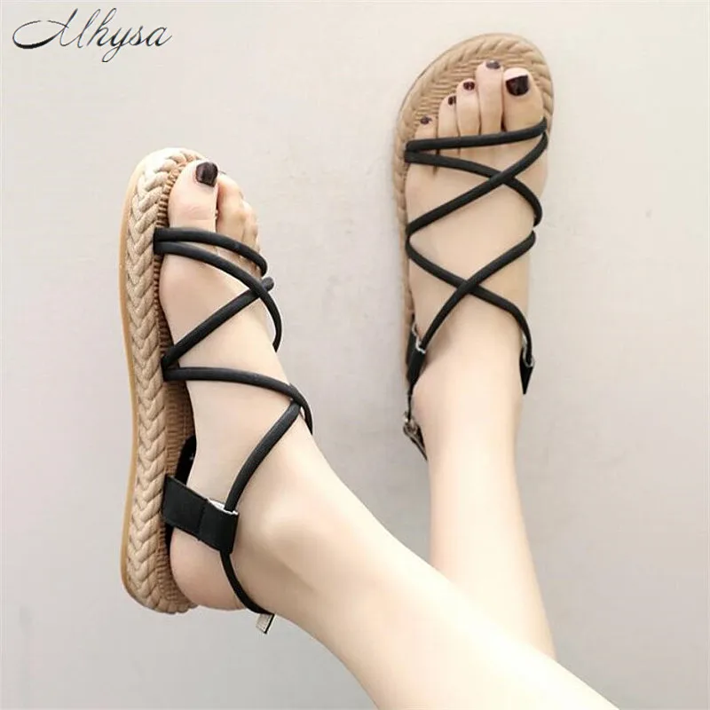 

Mhysa 2019 Hot sandals Ladies Summer Fashion Buckle Strap platform sandals women Causal Shoes Cross-tied beach Sandals T513