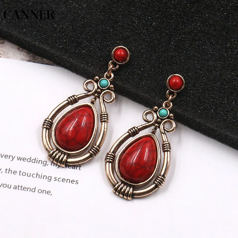 

Canner Bohemia Jewelry Nature Stone Dangle Drop Earrings Vintage Ethnic Hanging Drop Earrings For Women Wedding Jewelry