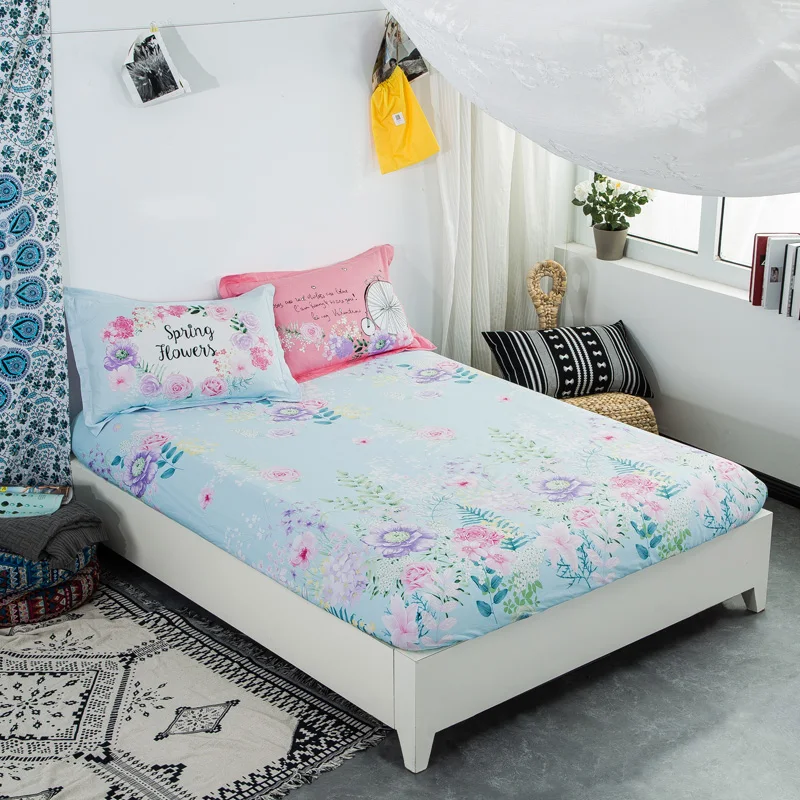 

Plain Beauty Flowers Fitted Sheet for Home Bed Cotton Bed Sheet with Elastic Mattress Cover Twin Full Queen Size Free Shipping