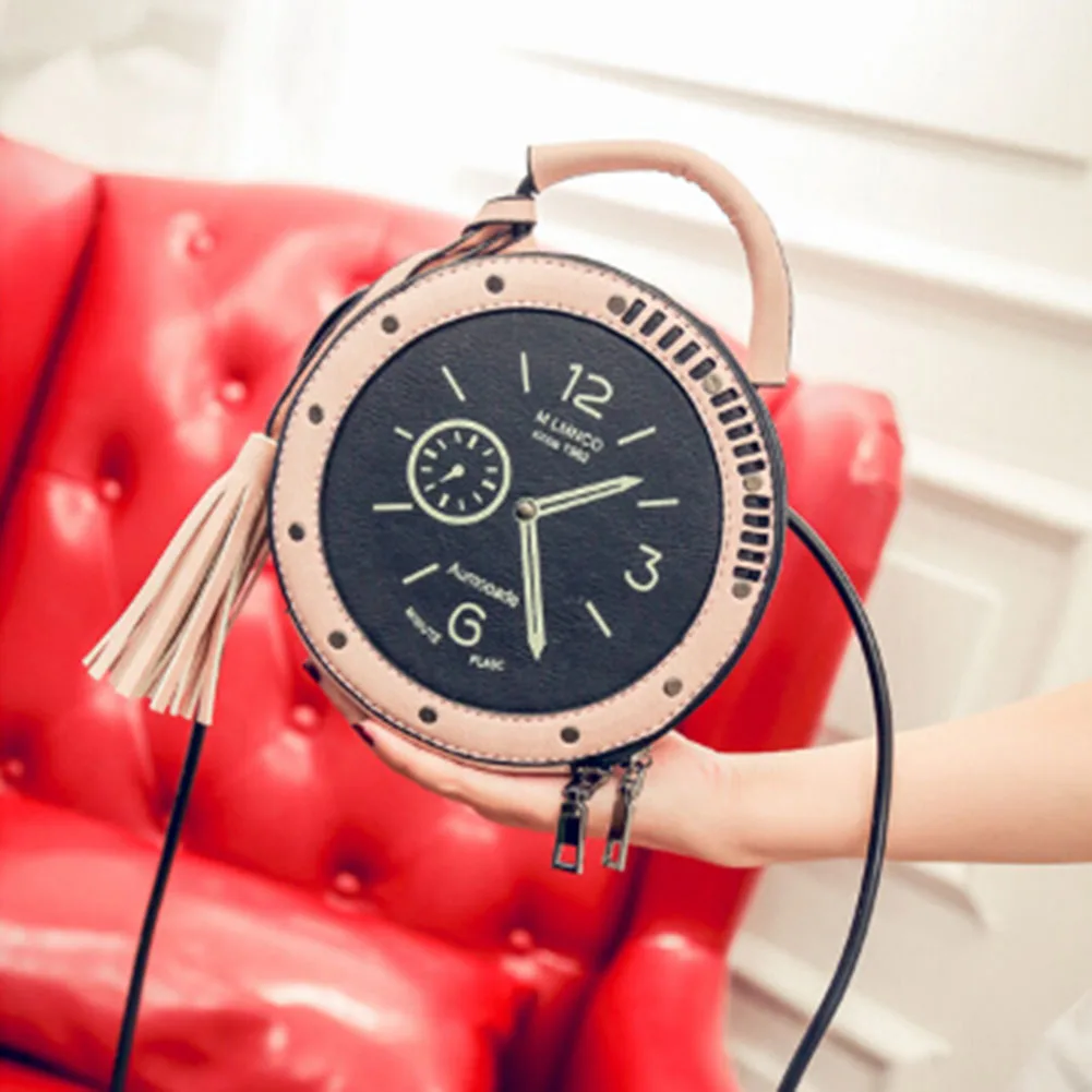 خمر شرابات سستة النساء حقيبة كتف ساعة مستديرة Crossbody حقائب للنساء