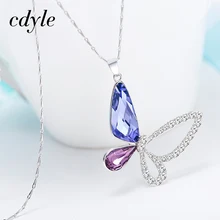 Cdyle cristales de Swarovski collar mujeres colgantes S925 joyería de plata esterlina azul púrpura mariposa Rhinestone austríaco nueva