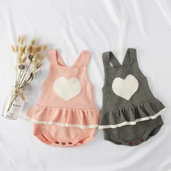 

Sweetheart baby girl rompers with ruffle / Crochet knit rompers