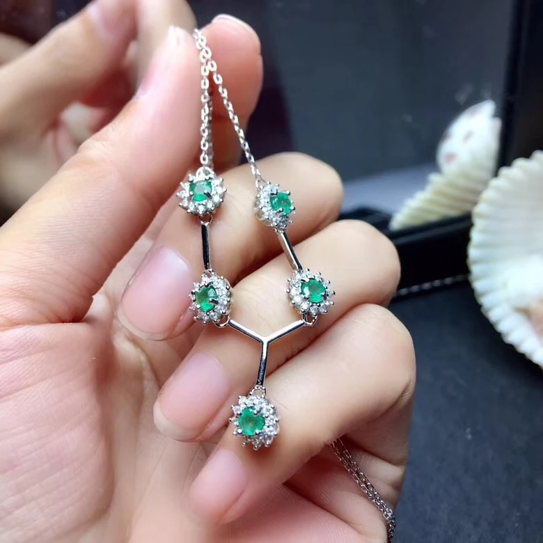  Collier pendentif vert émeraude naturel S925 argent collier de pierres précieuses naturelles chaîne
