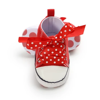 

Baby Girls Canvas Sports Sneakers Breathable Polka Print Lace-Up Anti-Slip Shoes Sneakers Toddler First Walkers Free Shipping