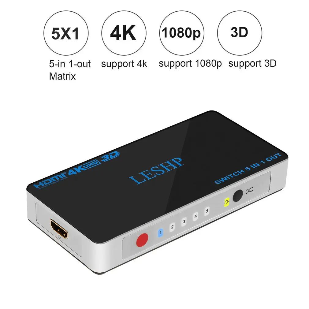 Переключатель LESHP 5 в 1 из 5 портов HDMI переключатель Ultra HD 4K x 2K Поддержка 3D для игр просмотра фильмов низкое энергопотребление