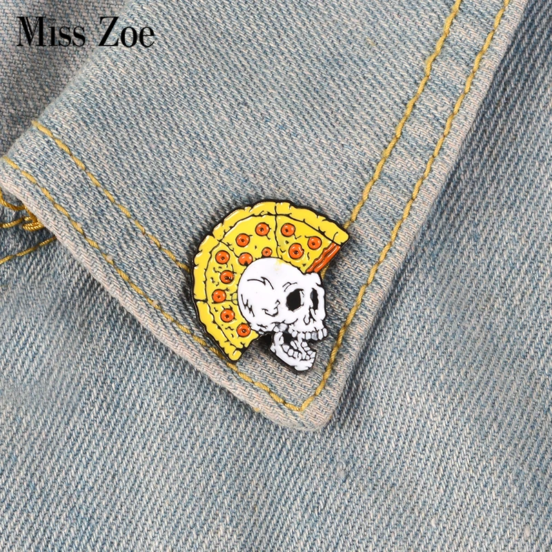 

Fun Pizza Hairstyle Skull Enamel Pins Skeleton Badges Custom Brooches Pastel Lapel pin Denim Shirt Punk Liberty spikes Jewelry