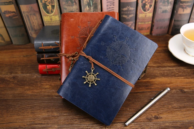 Retro Vintage Leather Cover Notebook Blank Diary Pirate Design Paper Note Book Replaceable Traveler Notepad Stationery Suppl