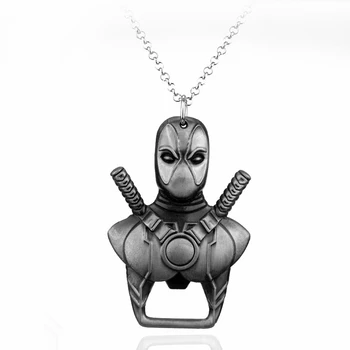 

HEYu Jewelry Marvel Comics Deadpool Bottle Opener Pendant Necklace Vintage Dead Pool Mask Maxi Necklace For Movie Fans Best Gift