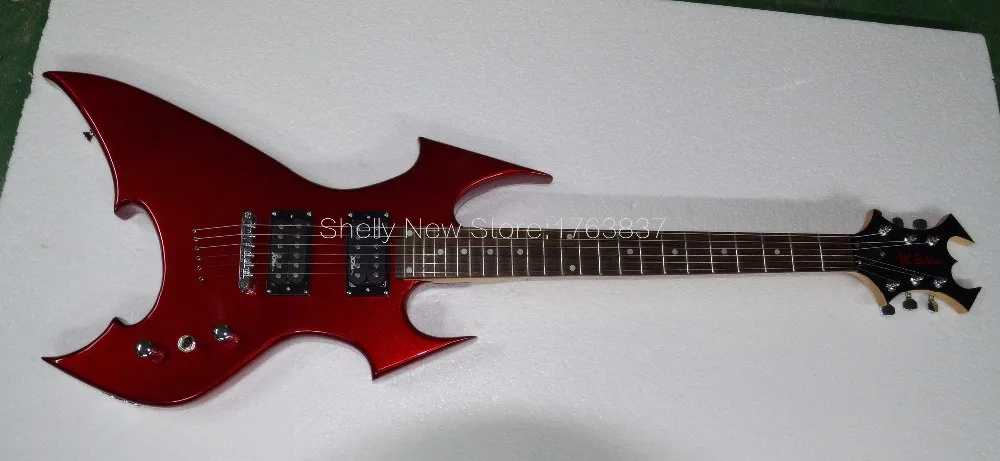 

Shelly new store factory custom red mettalic sparkle BC string through bat fire body electric guitar musical instrument shop