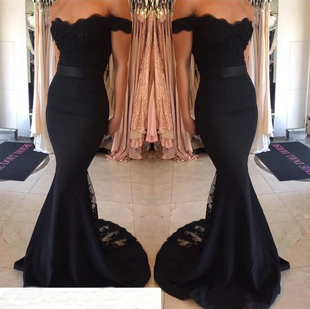 black bridesmaid dresses off the shoulder