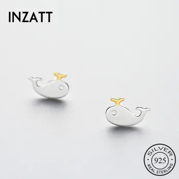 

INZATT Cute Real 925 Sterling Silver Animal Stud Earrings Small Blue Whale For Women Partyt Fashion Accessories Jewelry Gift