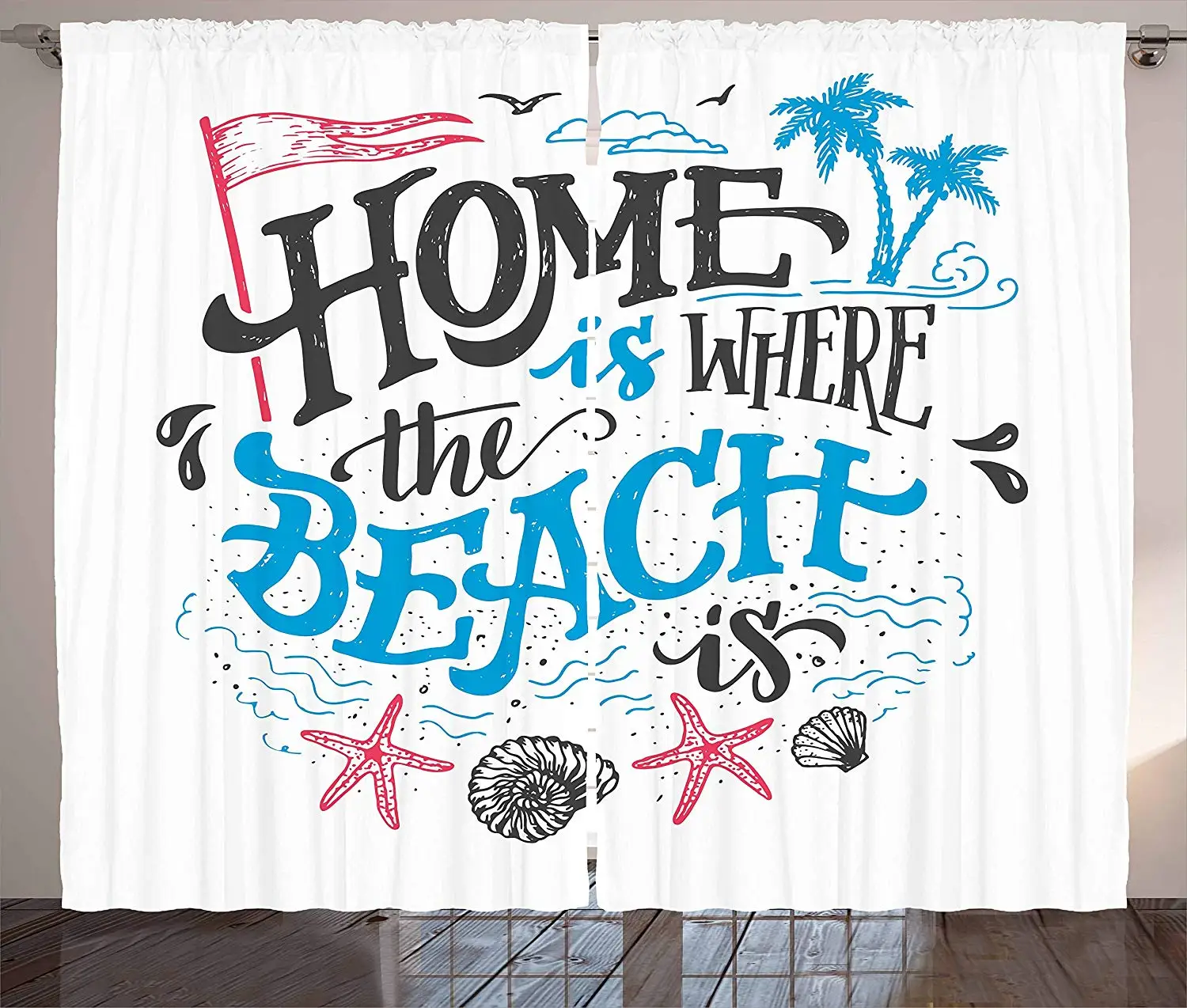 Quote Curtains Tropical Summer Theme Home is Where The Beach Phrase Living Room Bedroom Window Decor Panel Set | Дом и сад