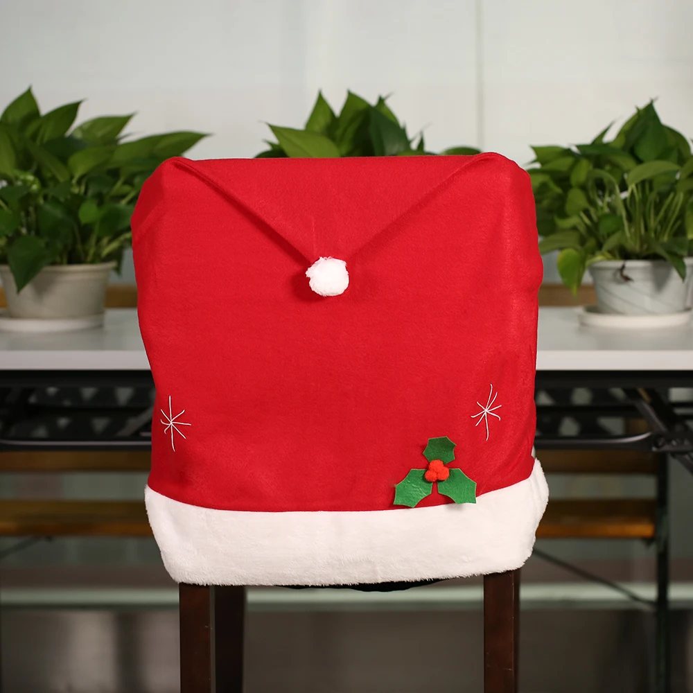 2016 Hort Santa Claus Chair Cover Red Hat Christmas Back Xmas Kitchen Dining Covers Decor Supply