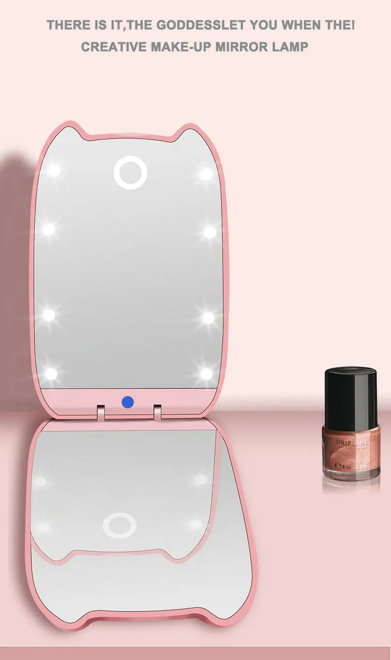 Портативный светодиодный косметическое зеркало с аккумулятором косметическое карманное зеркало для макияжа 2X увеличительные очки косметическое зеркало с светодиодный светильник