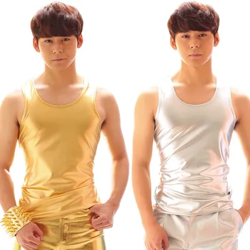 

Performance wear basic shirt costume personalized silver and gold elastic paillette slim tight vest male