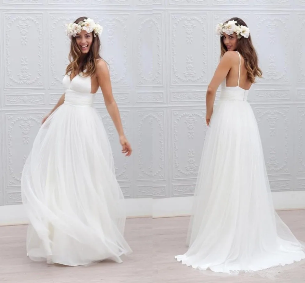 Пляжное платье Vestido De Noiva 2019 Свадебные платья а-силуэта тонкие лямки тюль без спинки Бохо Дубай арабское свадебное платье невесты