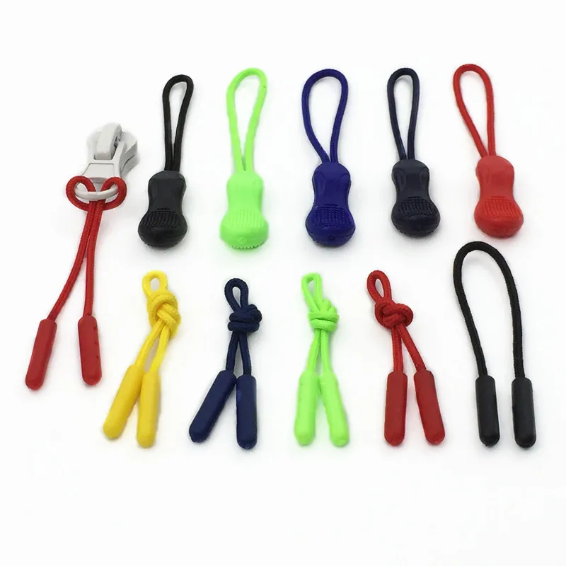 20pcs slider pull colorful plastic rope zipper puller 66mm 70mm length