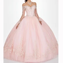 Excellent pars quinceañeras vertidos de 15 anos Long Sleeves Crystals Beading AppliquesTulle vestidos de quinceanera dresses
