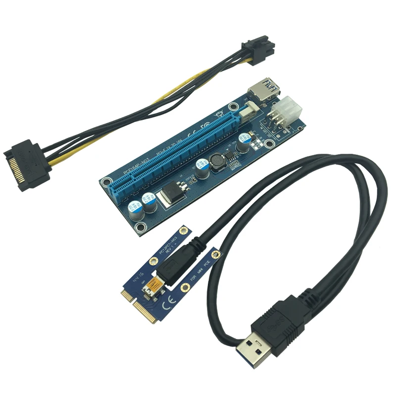 60 см USB 3,0 Mini PCI-E к PCIe PCI Express 1x к 16x удлинитель Riser Card Adapter SATA 6Pin кабель питания для майнинга Bitcoin BTC - Цвет: Синий