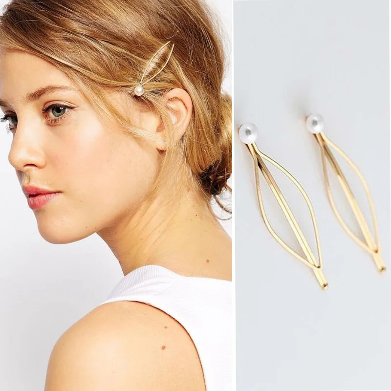

2PCS New Fashion Women Pearl Hair Clip Snap Hair Barrette Stick Hairpin Hair Styling Accessories for Women Girls Hot