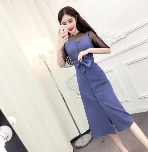 

2019 Summer Fashion Sexy Casual Mesh Twinset Elegant Chic Brief Belt Open Side Split Straight Women 2 Piece Skirt Sets