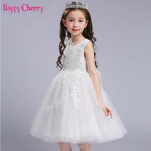 Элегантное кружевное свадебное платье для девочек; Летние Детские платья для выпускного вечера; одежда для подростков; костюм принцессы белого цвета с бантом