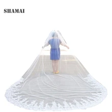 Шамаи белый/слоновая кость блестки кружево 3*4 метра Свадебные вуали длина собора Длинные Свадебные вуали