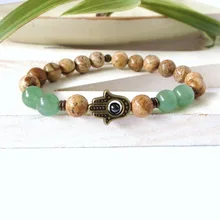 SN0306 Хамса браслет зеленый драгоценный камень с рисунком браслет на руку “Хамса” натуральный камень Йога браслет