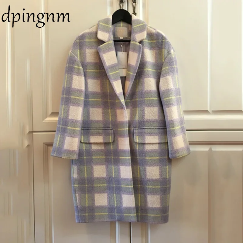 

Women Wool Coat Plaid Women Loose Long Woolen Coat Winter Coat Woolen Overcoat 2018 Coats